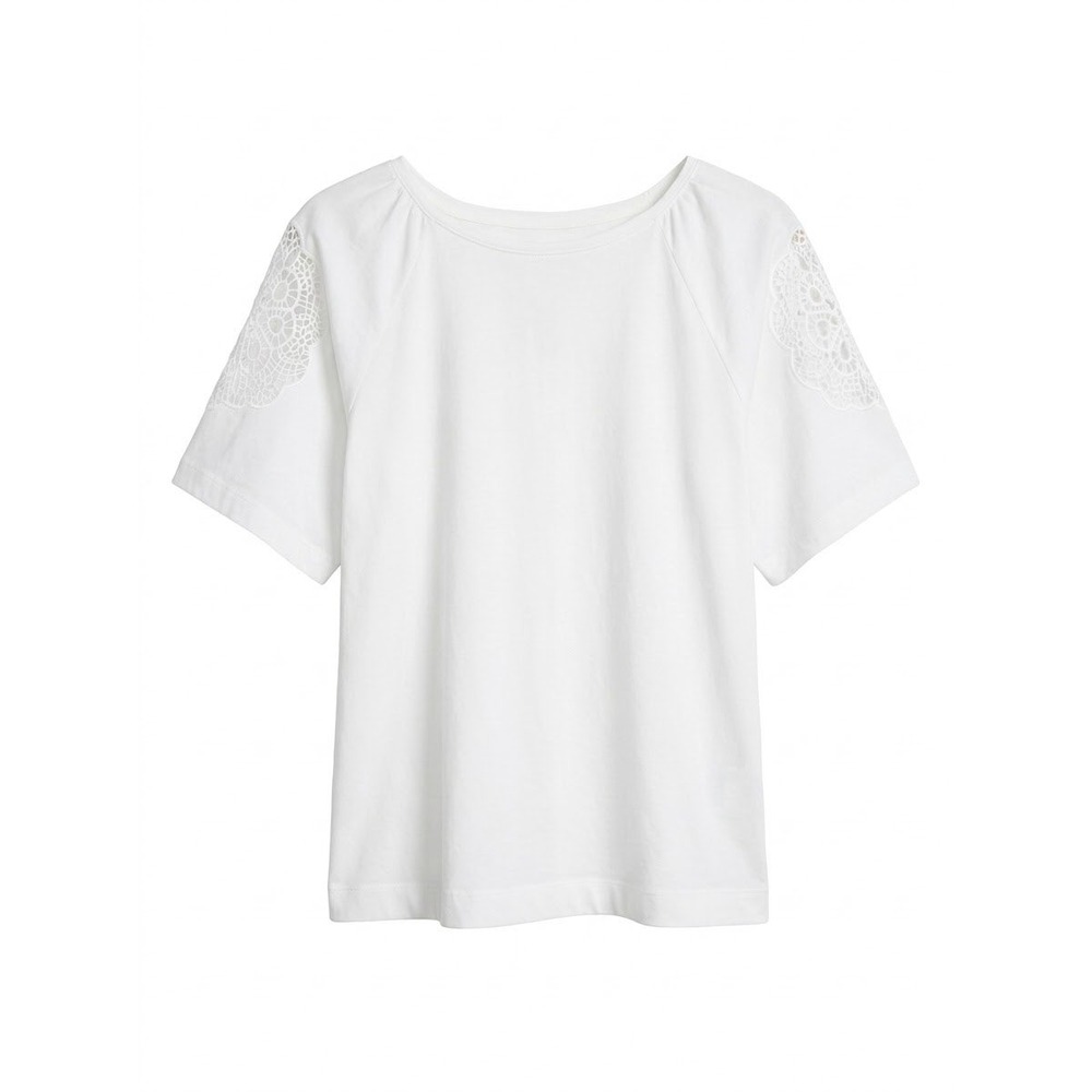 Old Navy Crochet Lace Sleeve Top Womens M Sea Salt White Cotton 856309-00 NWT